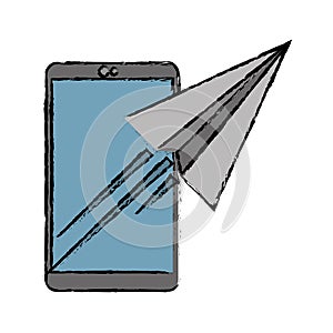 Drawing smartphone sending email concept
