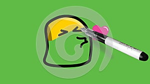 Drawing a smiley emoji with pink and yellow colour combination on abstract green background