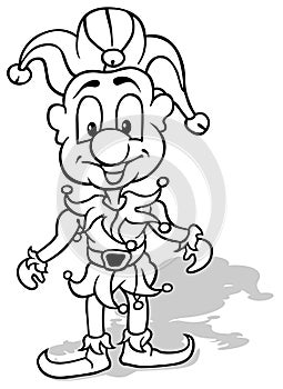 Drawing of a Smiling Clown in a Costume with Jingle Bells