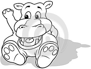 Drawing of a Smiling Hippo Sitting on the Ground