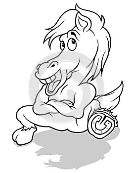 Drawing of a Smiling Horse Sitting on the Ground