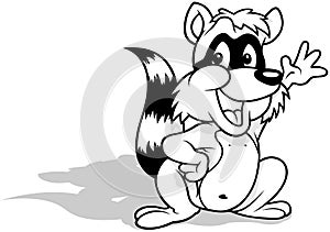 Drawing of a Smiling Raccoon with a Raised Paw
