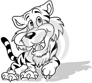 Drawing of a Smiling Tiger with Raised Paw