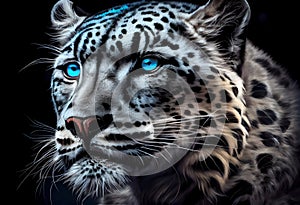 Drawing Snow leopard portrait on a black background