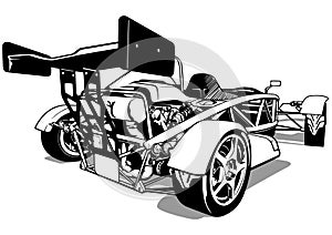 Drawing of a Sports Car in Formula One Design from Rear View