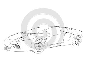 Drawing from a sports car, on white
