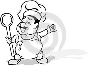 Drawing of a Standing Cook with a Large Wooden Spoon