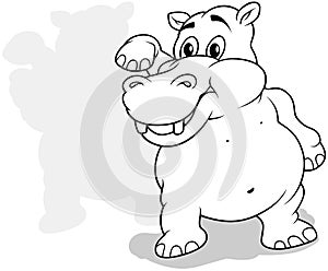 Drawing of a Standing Hippo on hind Legs waving Paw