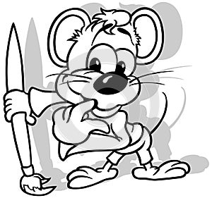 Drawing of a Standing Mouse with a Brush in its Paw