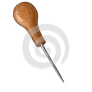 drawing stitching awl at white background