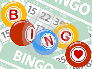 Drawing style bingo balls over green cards background