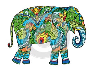 Drawing stylized elephant. Freehand sketch for adult anti stress coloring book