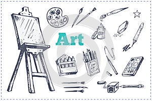 Drawing supplies or tools for artist. Vector set