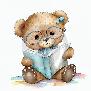 Drawing Teddy Bear Reading a Book Wearing Glasses Sitting Generative AI