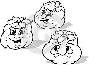 Drawing of Three Tomatoes with Different Facial Expressions