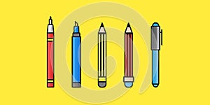 Drawing Tools, Pen, Pencils, Water Colour, Set of Symbol and Icon Vector Design