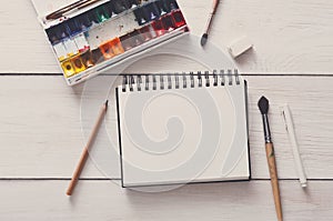 Drawing tools, stationary, workplace of artist