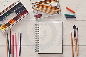 Drawing tools, stationary, workplace of artist