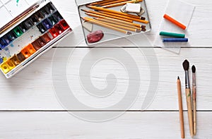 Drawing tools, stationary, workplace of artist