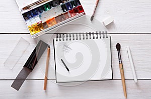 Drawing tools, stationary, workplace of artist