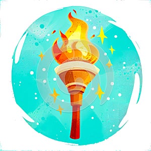 Drawing of torch in the sky with stars in the sky around it. AI