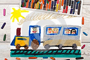 Drawing: train with smiling passengers