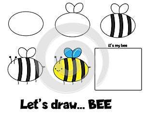 Drawing tutorial for children. Printable creative activity for kids. How to draw step by step a bee photo