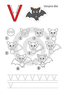 Drawing tutorial. Game for letter V