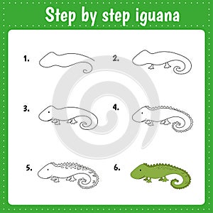 Drawing tutorial for kids. Iguana step