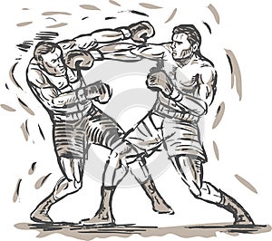Drawing of two boxers punching photo