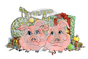 Drawing of two funny pigs