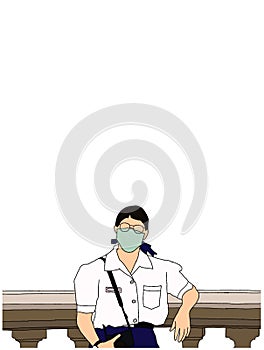 A drawing of two young lady wearing surgical face mask to prevent Covid-19, corona virus, art work.