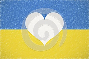 Drawing of the flag of Ukraine with heart photo