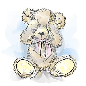 Drawing unhappy Teddy Bear closing eyes