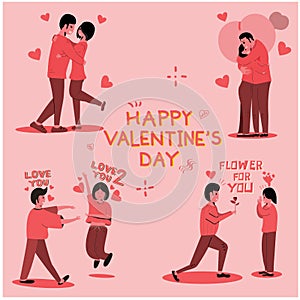 drawing vector happy couple for valentine's day with 4 couple posture photo