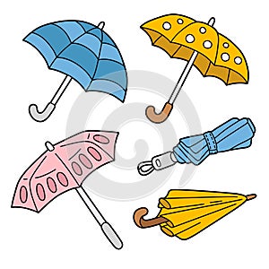 A drawing vector set of cartoon umbrellas