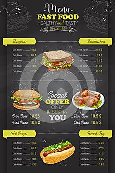 Drawing vertical color fast food menu design