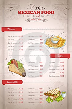 Drawing vertical color mexican food menu