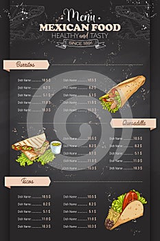 Drawing vertical color mexican food menu