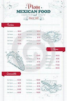 Drawing vertical of mexican food menu