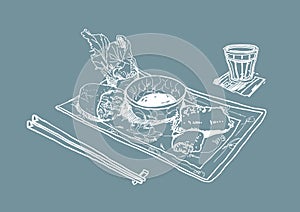 Drawing of Vietnamese spring rolls.