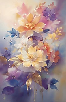 drawing of watercolor flowers with elements of spots and splashes