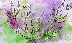 Drawing watercolor flowers on a white background..impressionistic style, botany painting, bright colors. Artistic background. Card