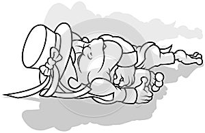 Drawing of a Waterman with a Hat Sleeps on the Ground