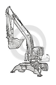 Drawing of the wheeled excavator, front view