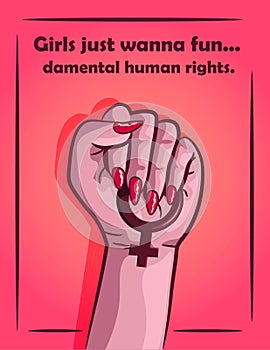 Drawing of a woman fist in the air holding the feminine symbol, standing for equality in human rights.