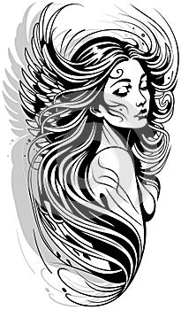 Drawing of Woman with Flowing Hair
