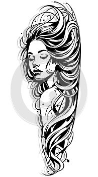 Drawing of Woman with Flowing Hair
