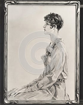 Drawing of a woman in a picture frame