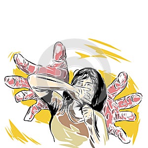 drawing of a woman's hand with a frightened expression imagining the nightmare she is experiencing
